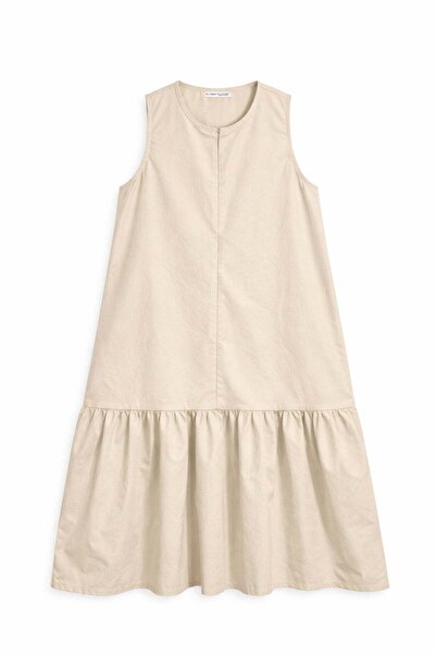 Mixray 4695 Дамска плисирана рокля тип  "парашут " с ципове, дълга, цвят камък