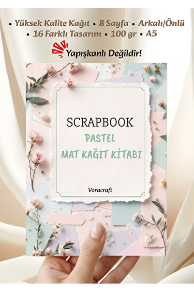 VORACRAFT Scrapbook Pastel Mat Kağıt Defteri 8 Sayfa 16 Farklı Tasarım Bullet...