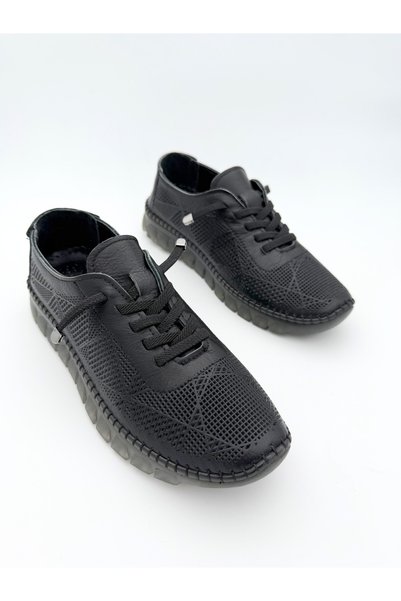 viderri Women's Black Inner Outer 100% Genuine Leather Laser Printed Perforated Rubber Laced Comfort Shoes Vdz03019