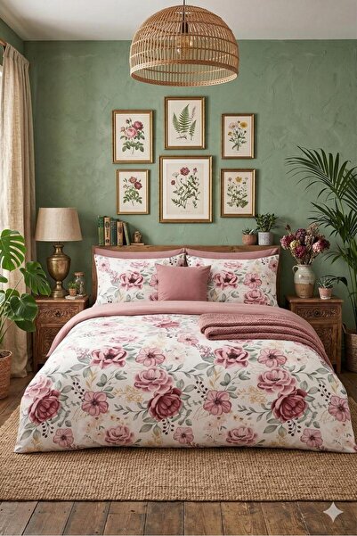 karanihome Floral Patterned Double Duvet Cover Set Bed Sheet Set
