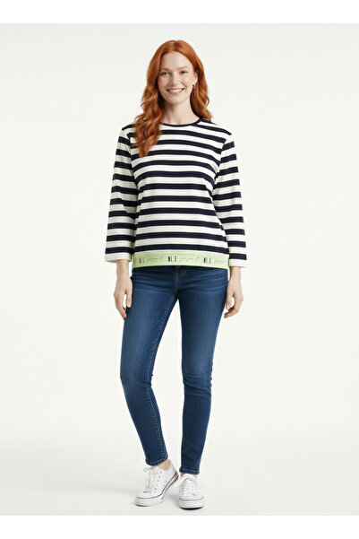 Neden Tekstil Ριγέ Γυναικεία Μπλούζα με Λαιμόκοψη Ποδηλάτου, Στενή Εφαρμογή κ...