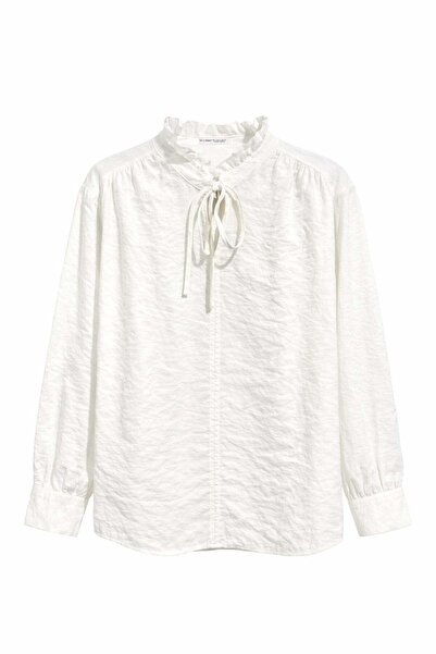 Mixray 4824 Γυναικεία μπλούζα με βολάν, λεπτομερή δέσιμο, ριχτό γιακά και μακ...