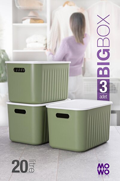 Mowo Home Bigbox 20 Lt 3-Piece Green Closet Organizer Storage Box with Lid Ba...