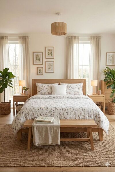 karanihome طقم غطاء لحاف مزدوج بنقشة زهور مع طقم ملاءات