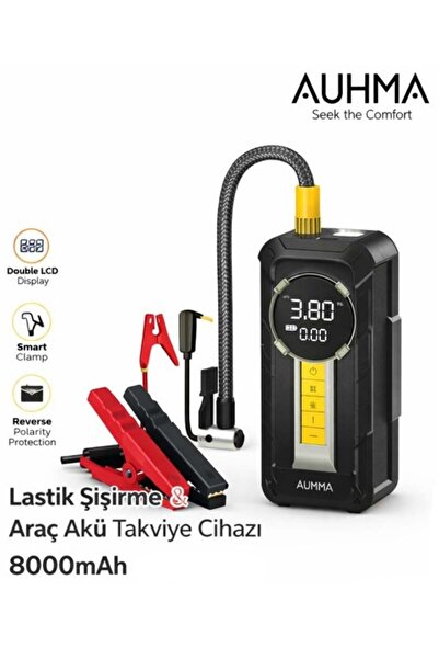 auhma A8899 4'ü 1 Arada Akü Takviyeli Şarjlı Hava Pompası 8.000 Mah| Powerban...