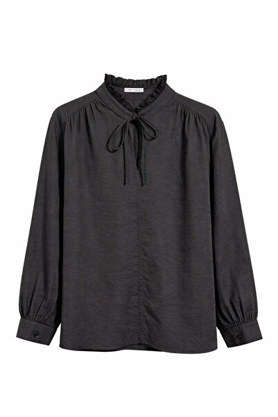 Mixray 4824 Γυναικεία μπλούζα με βολάν, λεπτομερή δέσιμο, ρευστό γιακά και μα...