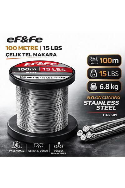 EFFE HG2501 Çelik Tel Makara 100m 15Lbs 6.8kg Nylon Coating Stainless Steel