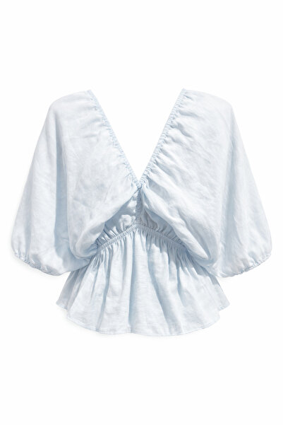 Mixray 4703 Women's V-Neck Elastic Modal Blouse Baby Blue