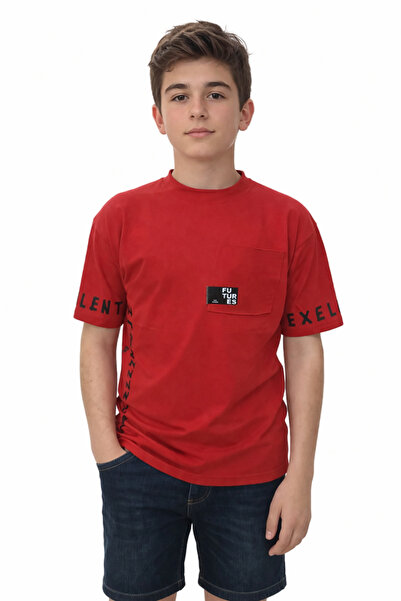 İrem Çocuk Giyim Boy's Exellentlife Text Patterned Red Color Short Sleeve T-S...
