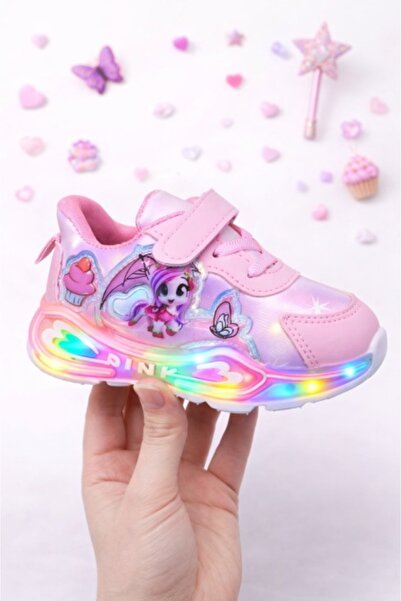 Superbaby Ροζ αθλητικά παπούτσια με φωτάκια για μικρά κορίτσια Πόνυ