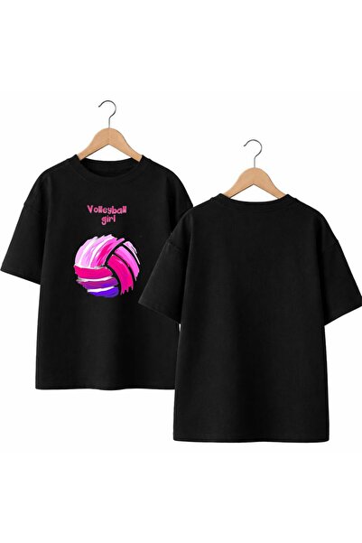playwear Tricou cu decolteu rotund, cu imprimeu pentru fete de volei, 100% bu...