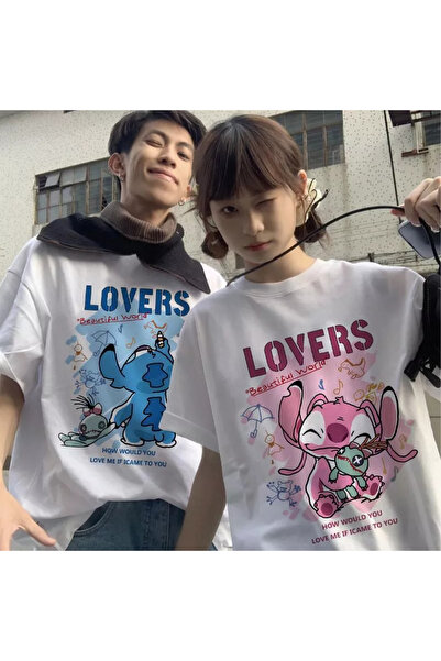 darkopia Unisex Σετ μπλουζών μεγάλου μεγέθους με στάμπα Stitch και Angel LOVE...