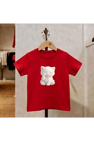 playwear Παιδικό unisex μπλουζάκι με στάμπα γάτας και κρεμαστό ροζ καρδιά, 10...