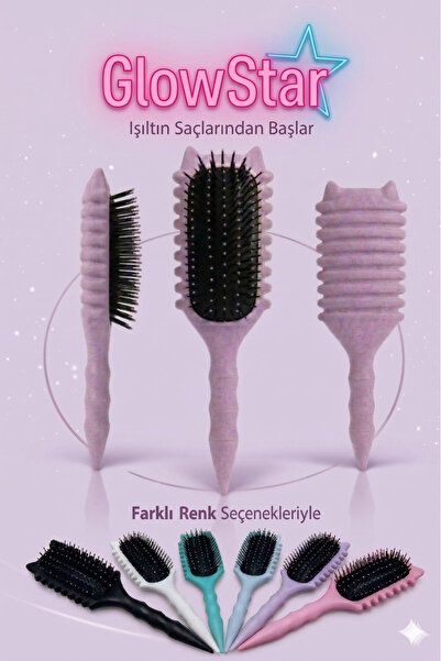 GLOWSTAR Profesyonel Bukle Belirginleştirici Pembe Saç Fırçası Kolay Tarama M...