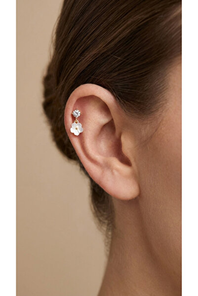 Vilma Aksesuar Cerrahi Çelik Taşlı Sedefli Tragus Helix Piercing (6mm)