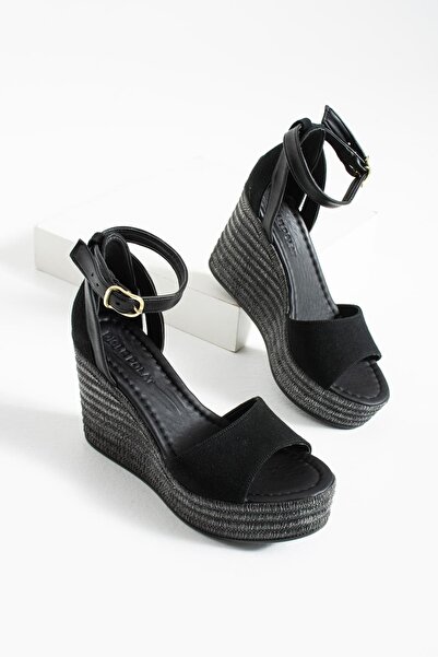 diclepolat Γυναικεία μαύρα σουέτ πέδιλα με τακούνι και λουράκι στον αστράγαλο...