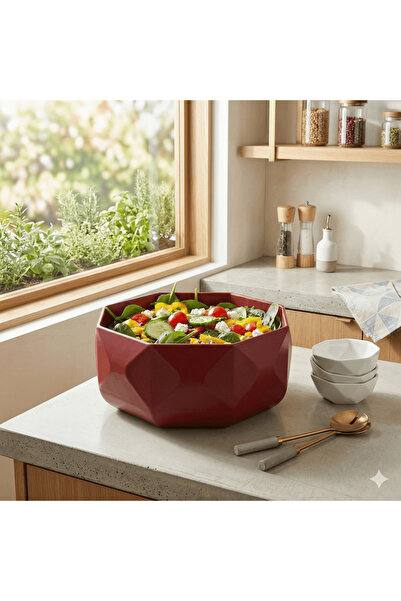 AA AHŞAP Modern Geometric Design Large Size Salad and Presentation Bowl - Sty...