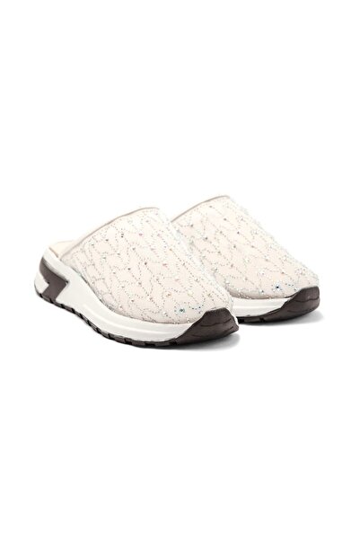 kajal ayakkabı Ljn 0826 Mesh Stone Detailed Flat Sole Slippers
