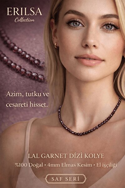 Erilsa Sertifikalı Lal Garnet Dizi Kolye - 4mm Elmas Kesim Minimal Seri Doğal...