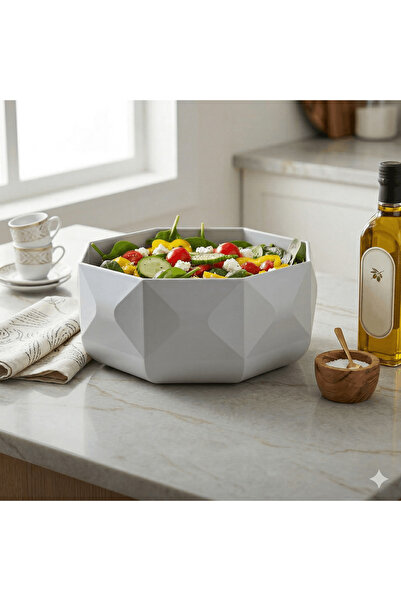 AA AHŞAP Modern Geometric Design Large Size Salad and Presentation Bowl - Sty...
