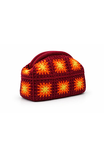 Nafta Hand Knitted Bag – Granny Square Patterned, Lined, Daily Use Women's Ha...