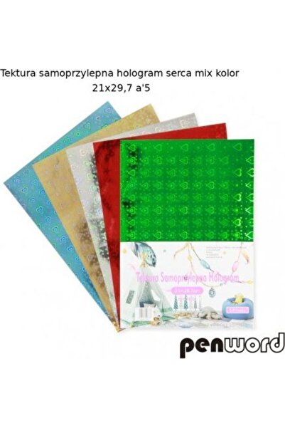 PENWORD Carton adeziv inimă holografic culori asortate 21x29,7 A5 FAIR