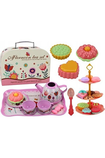 LeanToys Set de ceai într-o valiză, cești, farfurii, suport pentru tort