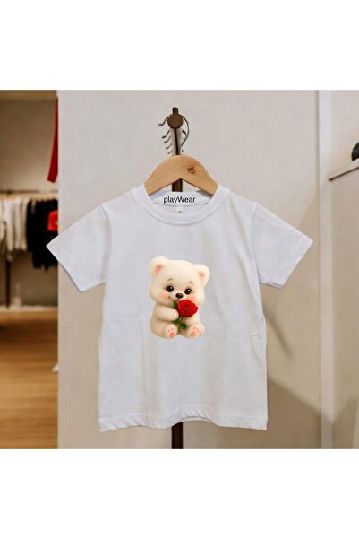 playwear Αρκουδάκι που κρατάει τριαντάφυλλο, τυπωμένο, 100% βαμβακερό, παιδικ...