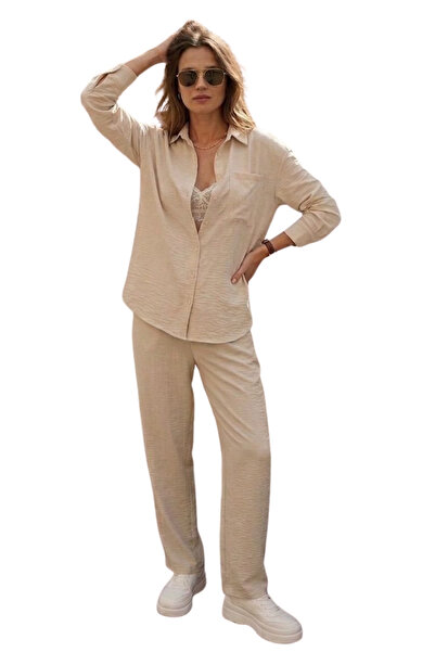 Texclusive Women's Shirt and Pants Set, Muslin Fabric, Oversize Wide Cut, Spr...