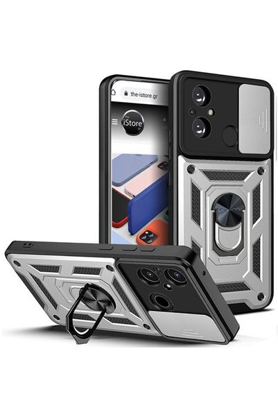 OEM Combo Kickstand Slide Camera Case Silver Xiaomi Redmi 12C