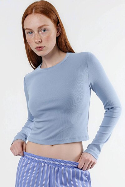 Hiccup BUSEM Στενή Γραμμή Μακρυμάνικο Κροπ Τοπ με Λαιμόκοψη Ποδηλάτου