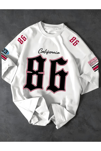 one button Μπλουζάκι California 86 Design με στάμπα, Premium Oversize