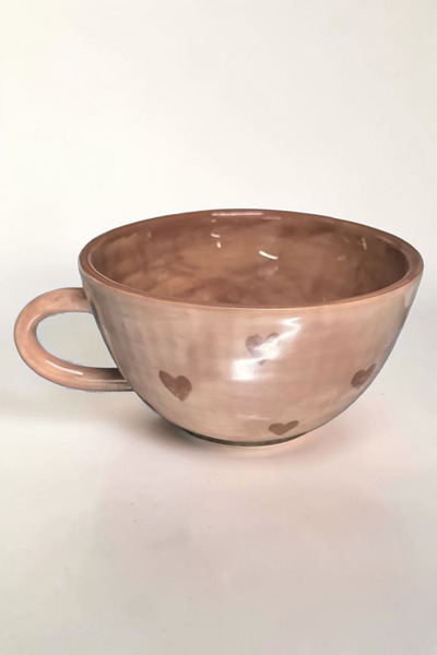 Sonmez Art Brown Heart Patterned Ceramic Mug