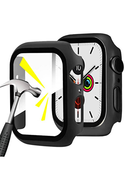 OEM 2-in-1 Hard Frame Black + Tempered Glass Apple Watch 45mm