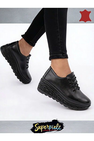 ANGEL BLUE Γυναικεία μαύρα καθημερινά παπούτσια από γνήσιο δέρμα με χοντρές μ...