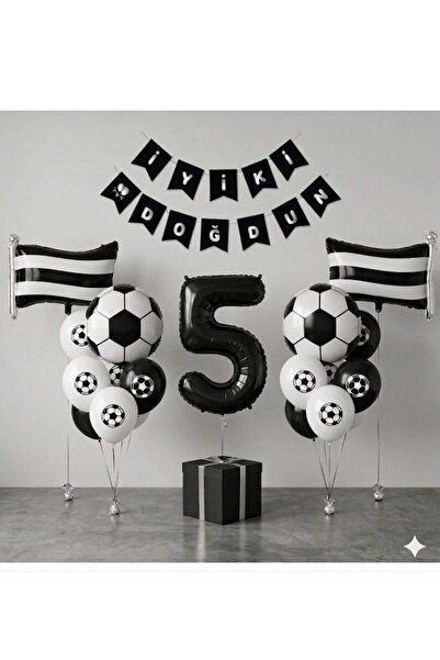 ÇITIPITISTORE Μαύρο και άσπρο σετ μπαλονιών γενεθλίων με θέμα το ποδόσφαιρο