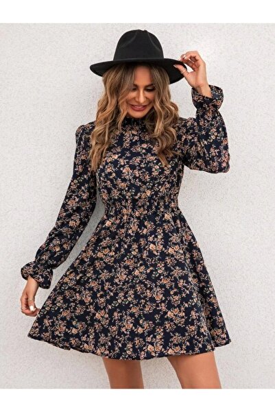 Iuliashop Rochie scurtă neagră Sidsel cu imprimeu floral - L