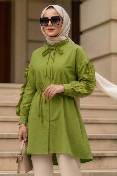 N.S NEVA STYLE Πράσινο Τουνίκ Τεσσέτουρ με Κουμπιά 20295YY