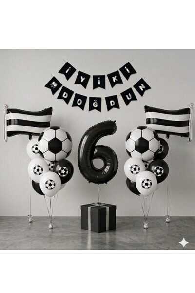 ÇITIPITISTORE Μαύρο και άσπρο σετ μπαλονιών γενεθλίων με θέμα το ποδόσφαιρο