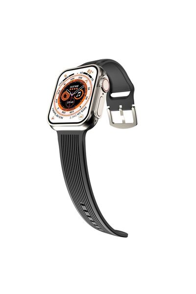 Orso Ribbed Silicone Black Λουράκι Apple Watch 44/45/46/49mm