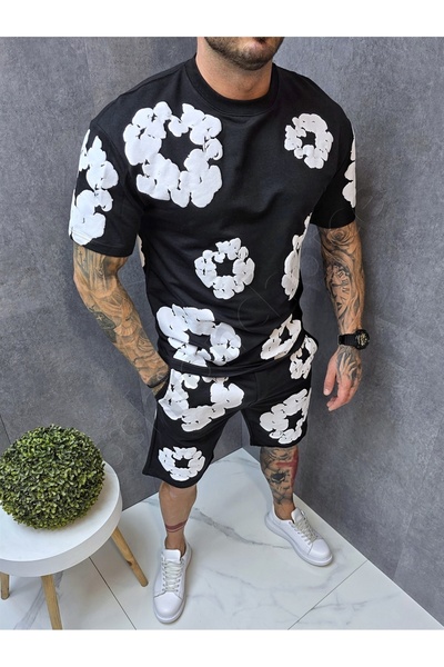 CLASSY.MODA Σετ Υπερμεγέθη Σορτς και Μπλουζάκι - Σετ Streetwear με 3D Puff Αν...