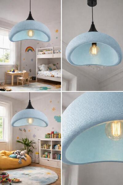 PeriLuna Modern Beton Görünümlü Tekli Sarkıt Avize - Bebek Mavisi (Cata - 428...