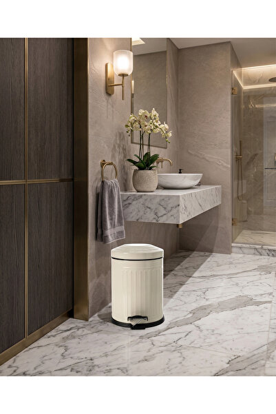 GörSeç Κρεμ 12 Lt Pedal Vintage Κάδος Απορριμμάτων Κουζίνας Κάδος Απορριμμάτω...