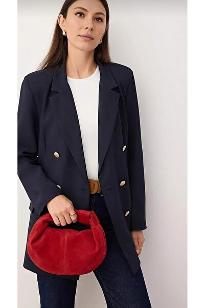 themoiss Linen Red Color Fabric Women's Handbag