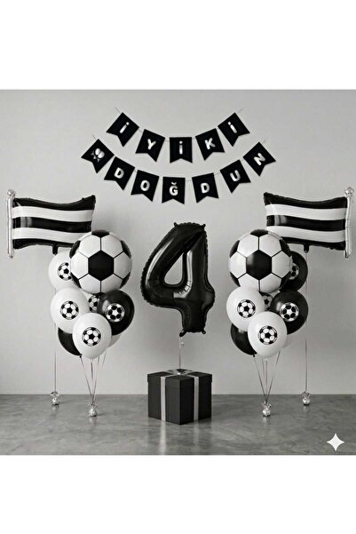 ÇITIPITISTORE Μαύρο και άσπρο σετ μπαλονιών γενεθλίων με θέμα το ποδόσφαιρο