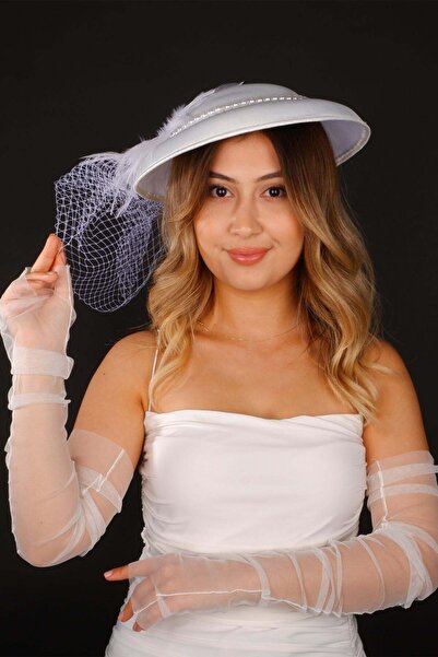 Hayalperest boncuk Vualet Nikah Şapkası Erna Tüllü Gelin Aksesuarı Tül Eldiven
