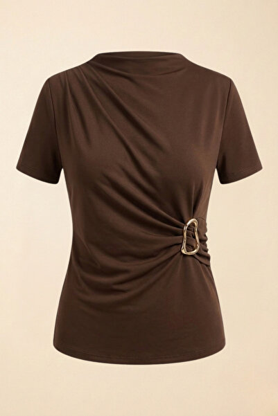 Potenza Γυναικείο T-shirt με κοντό μανίκι, χρυσή αγκράφα, λεπτομερής λεπτομέρ...