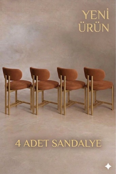 EDMONDA EV AKSESUAR LİZA 4 ADET MUTFAK SANDALYESİ YEMEK ODASI SANDALYESİ GOLD...