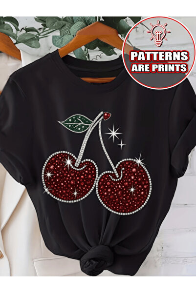 gencerco Κόκκινο και πράσινο χρώμα, γυαλιστερό μπλουζάκι με στάμπα κεράσι, Pr...