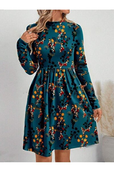Iuliashop Rochie scurtă florală turcoaz Emilla - M